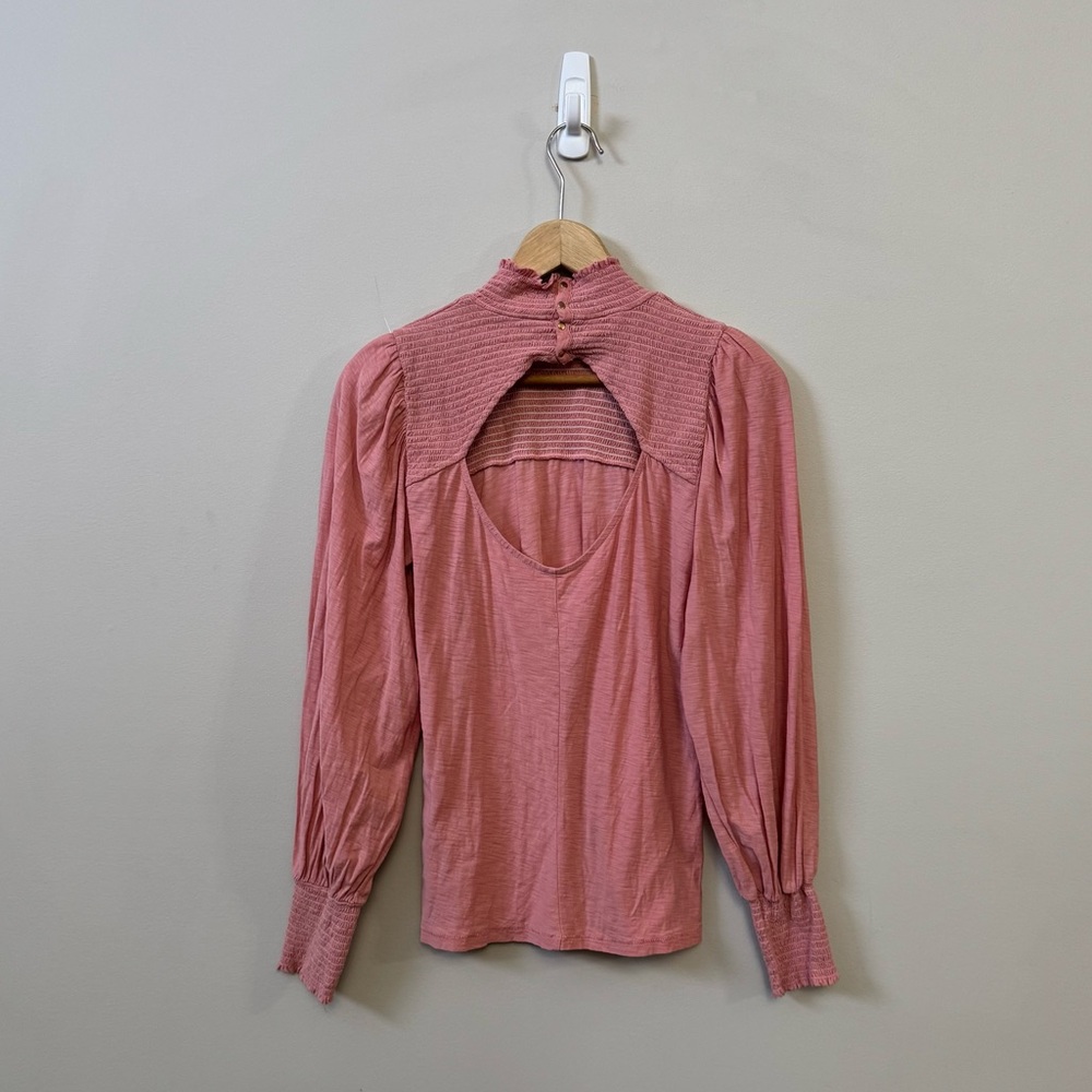 Nation LTD Sabrina long puff sleeve pink smocked boho blouse top - Picture 7 of 11